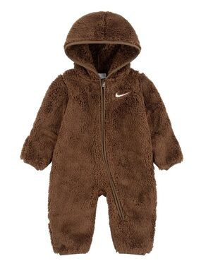 Nike Brown Sherpa Hooded Footie One-Piece for Kids